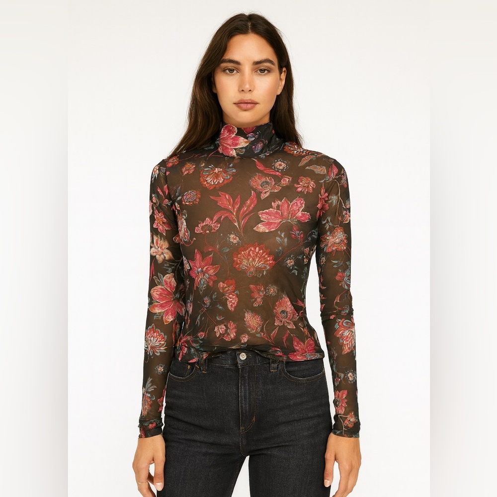 Chic Floral Mesh Long Sleeve Top NWT